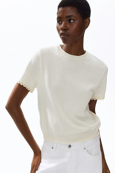 Lace-Trimmed Fine-Knit Top