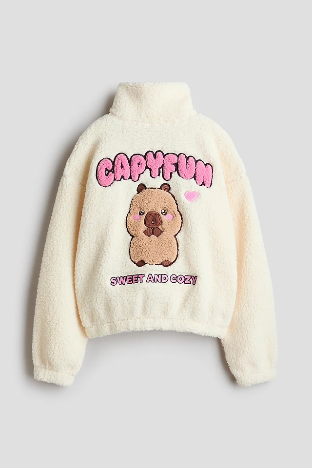 Motif-Detail Teddy Fleece Jacket