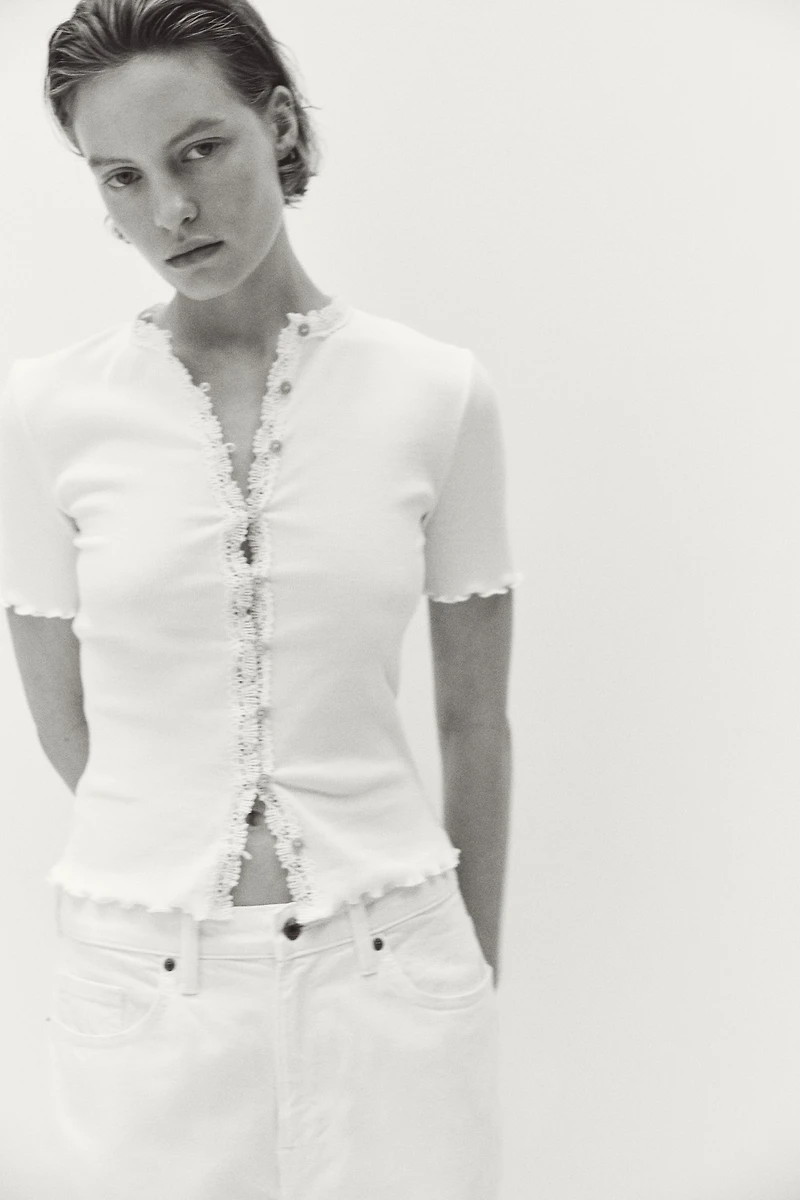 Lace-Trimmed Cotton Top