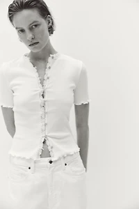 Lace-Trimmed Cotton Top