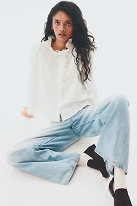 Ruffle-Collar Cotton Blouse