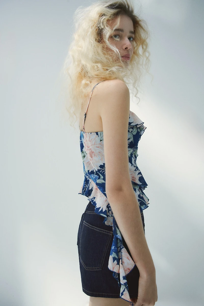 High-Waist Denim Skort