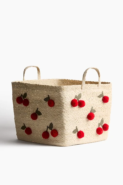 Large Seagrass Storage Basket with Pompoms
