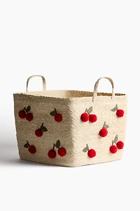 Large Seagrass Storage Basket with Pompoms