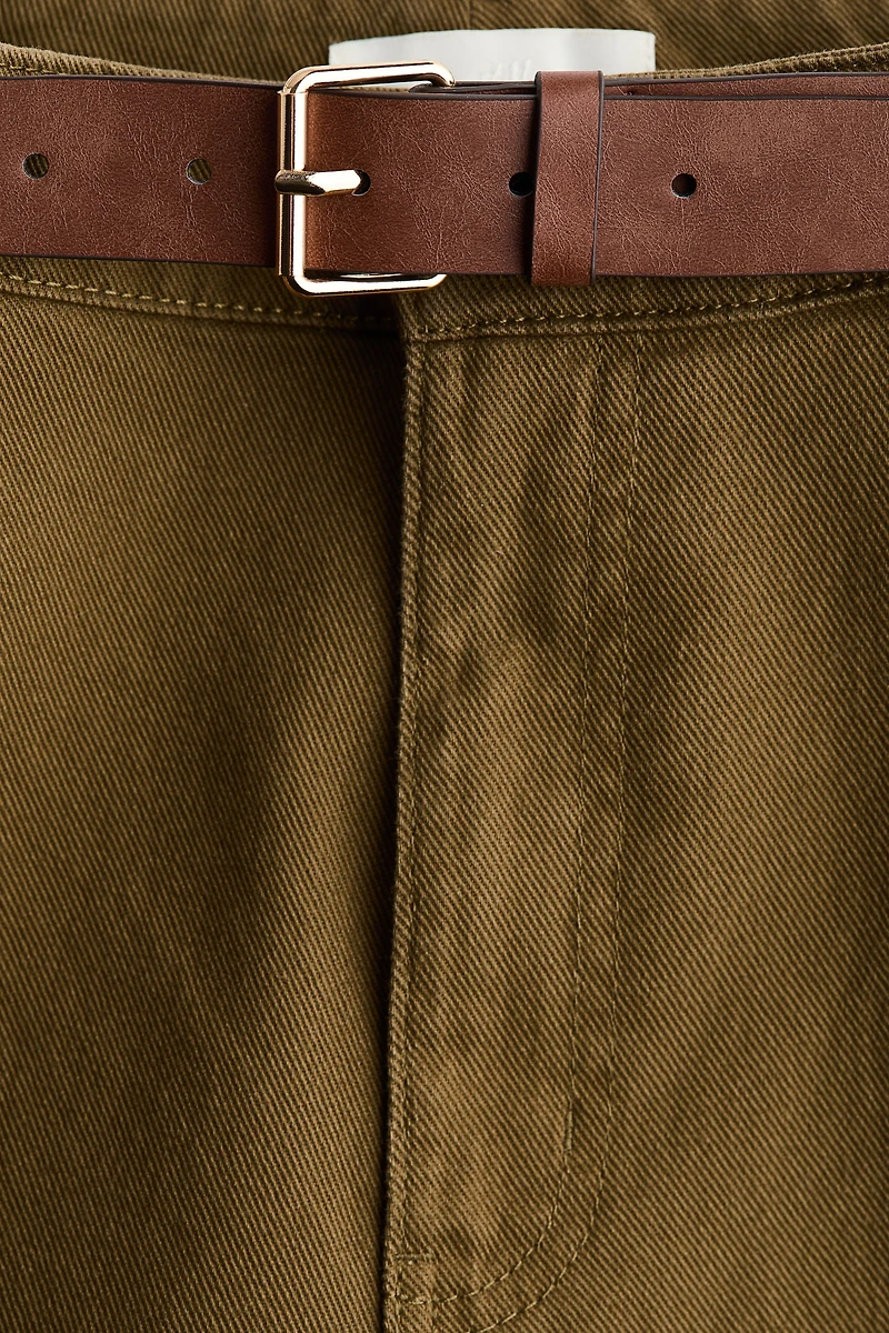 Wide Belted Twill Pants