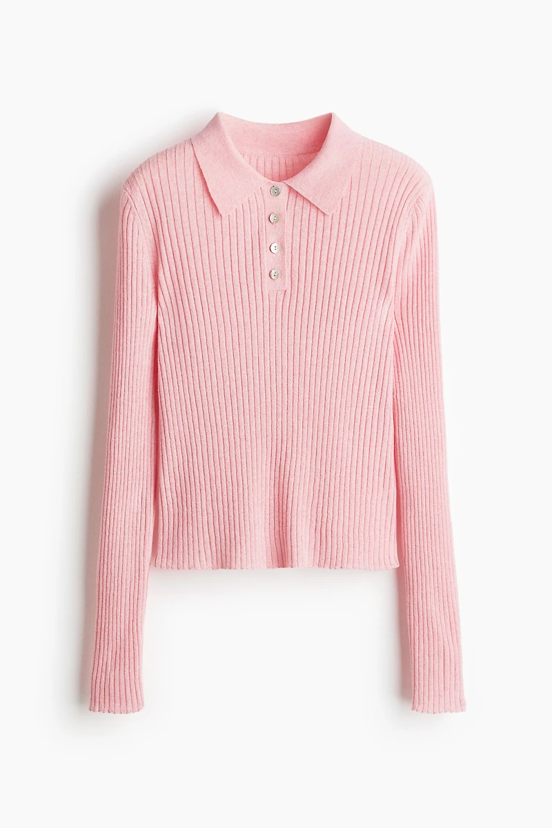 Rib-knit polo shirt