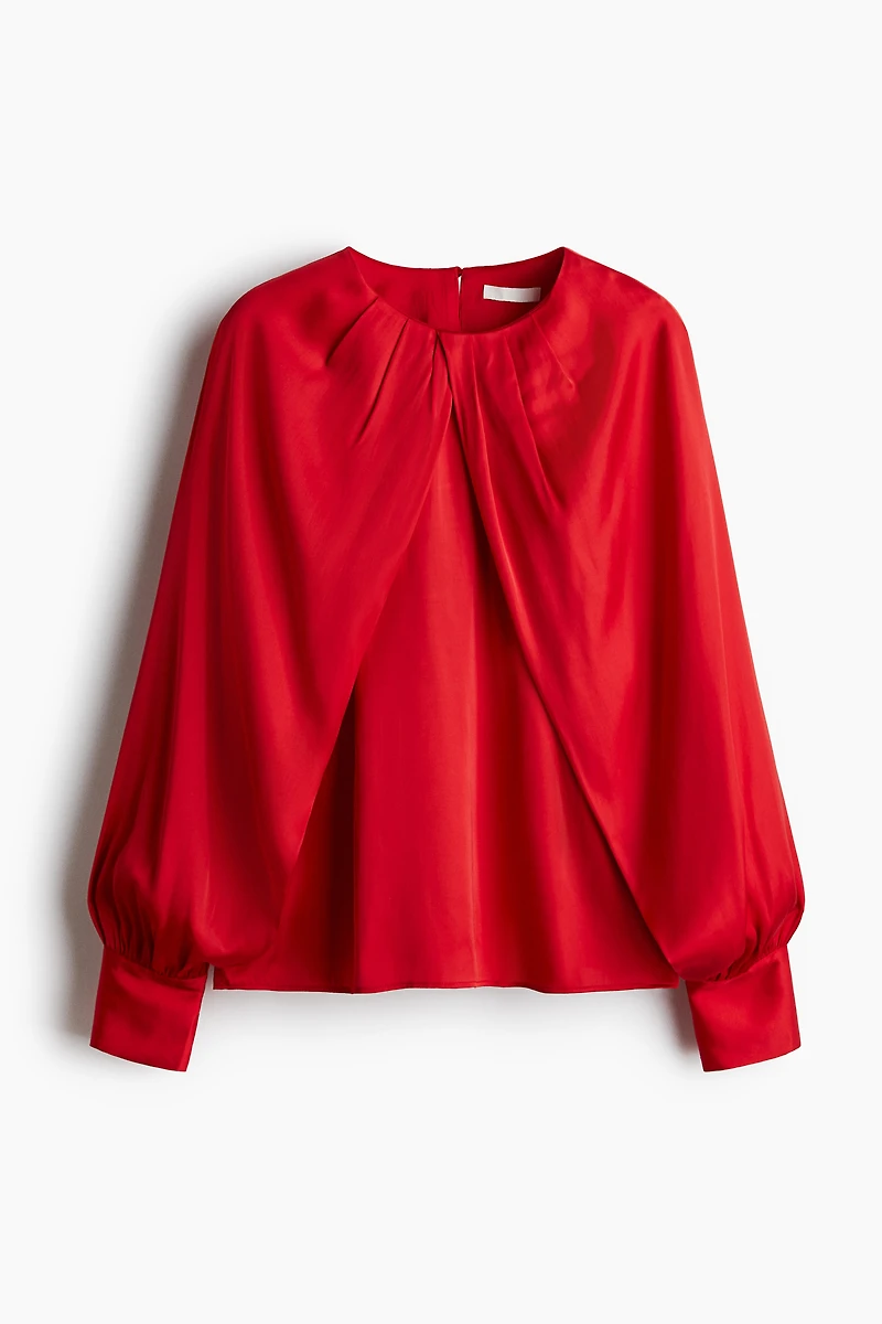 Balloon-Sleeved Satin Blouse