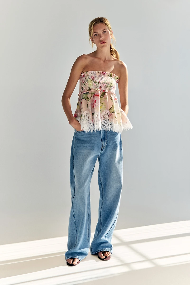 Linen-Blend Bandeau Top
