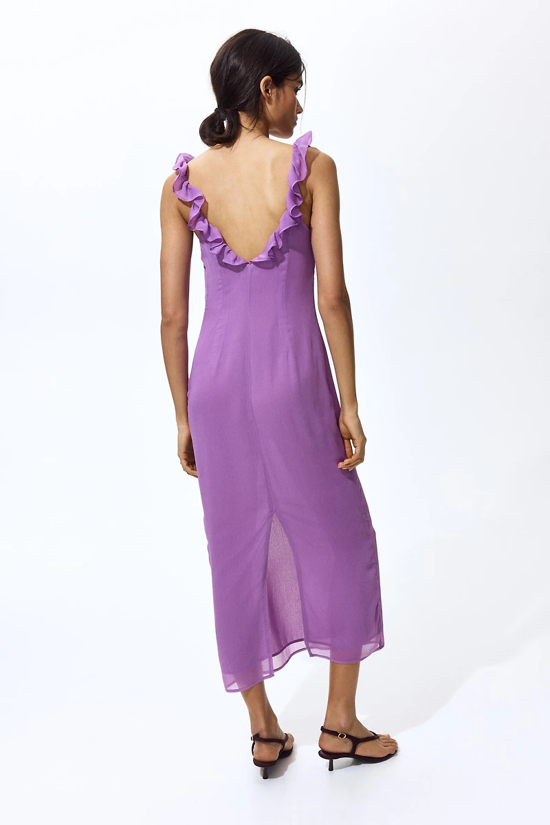 Ruffle-Trimmed Crinkled Dress