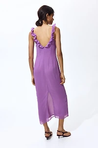 Ruffle-Trimmed Crinkled Dress