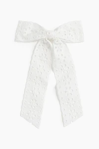 Eyelet-Embroidered Bow Hair Clip