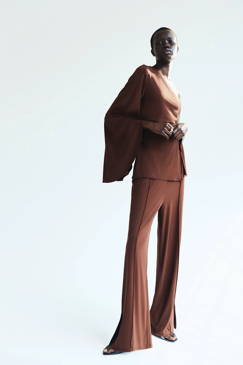 Wide-Leg Crease-Front Pants