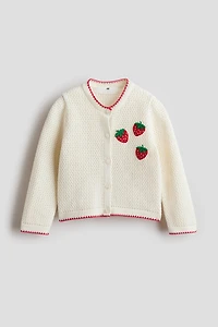 Embroidered Open-Knit Cardigan