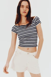Ribbed Boat-Neck Top