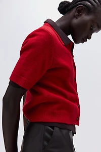 Short-Sleeved Cardigan with Collar