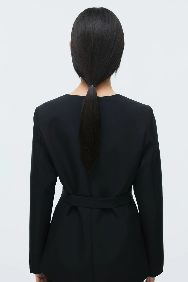 Scarf-Detail Collarless Jacket