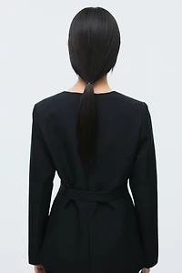 Scarf-Detail Collarless Jacket