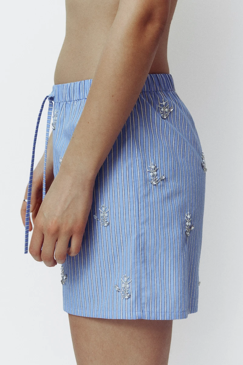 Embellished Cotton Poplin Pajama Shorts