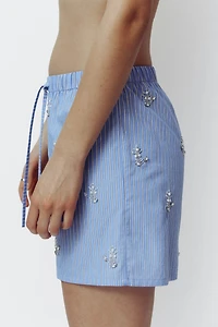 Embellished Cotton Poplin Pajama Shorts