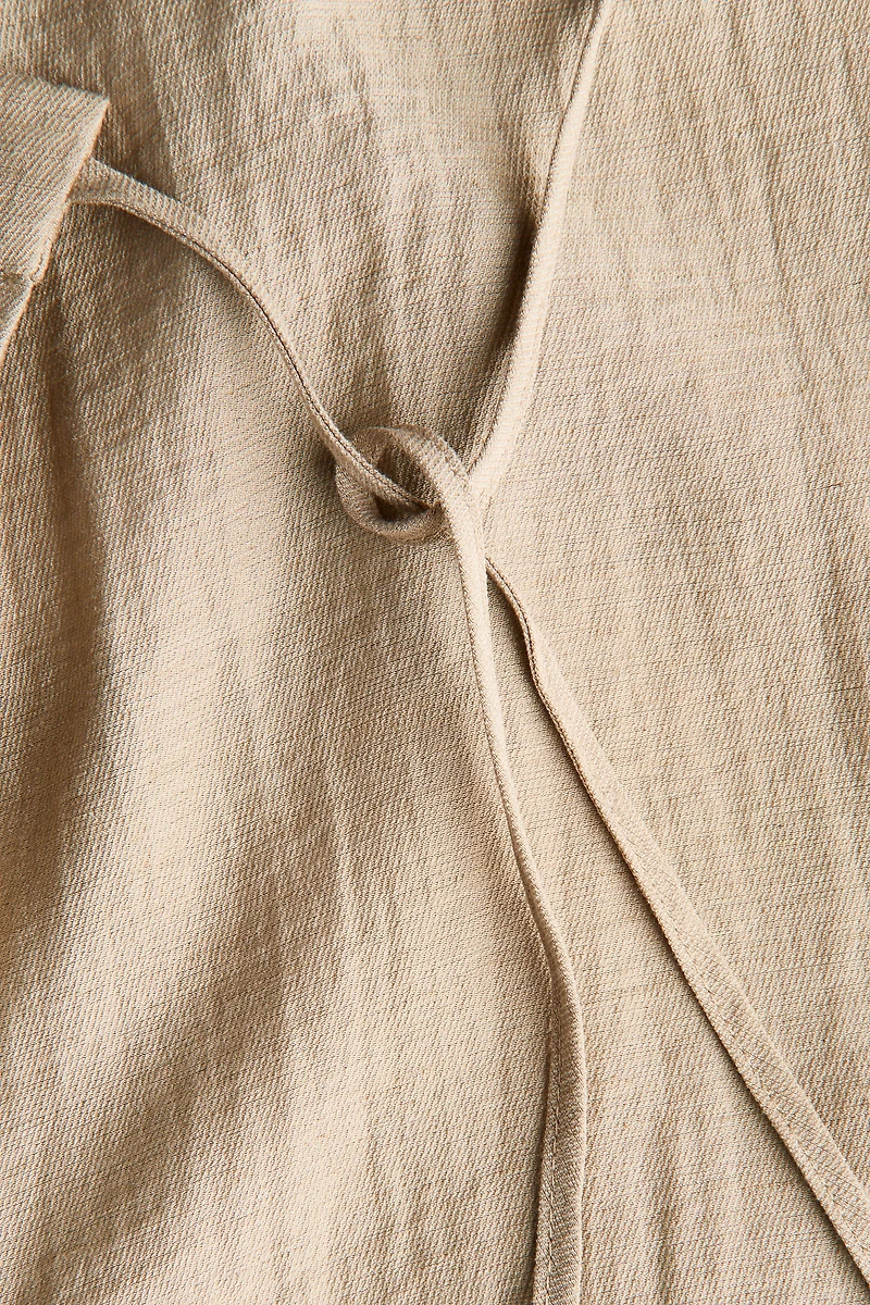 Linen-Blend Wrapover Pants