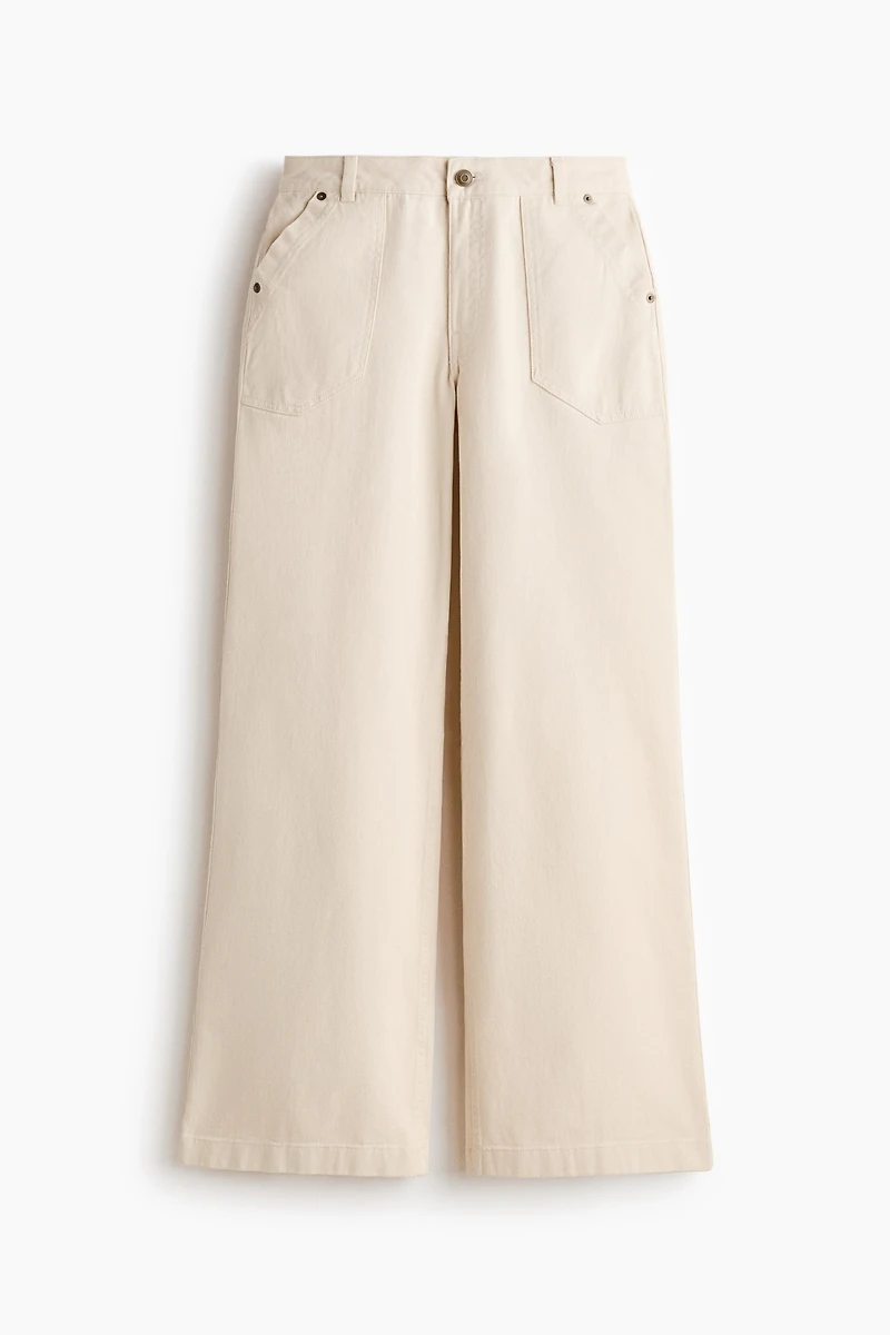 Wide-Leg Twill Pants