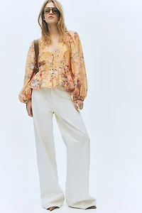 Linen-Blend Peplum Blouse