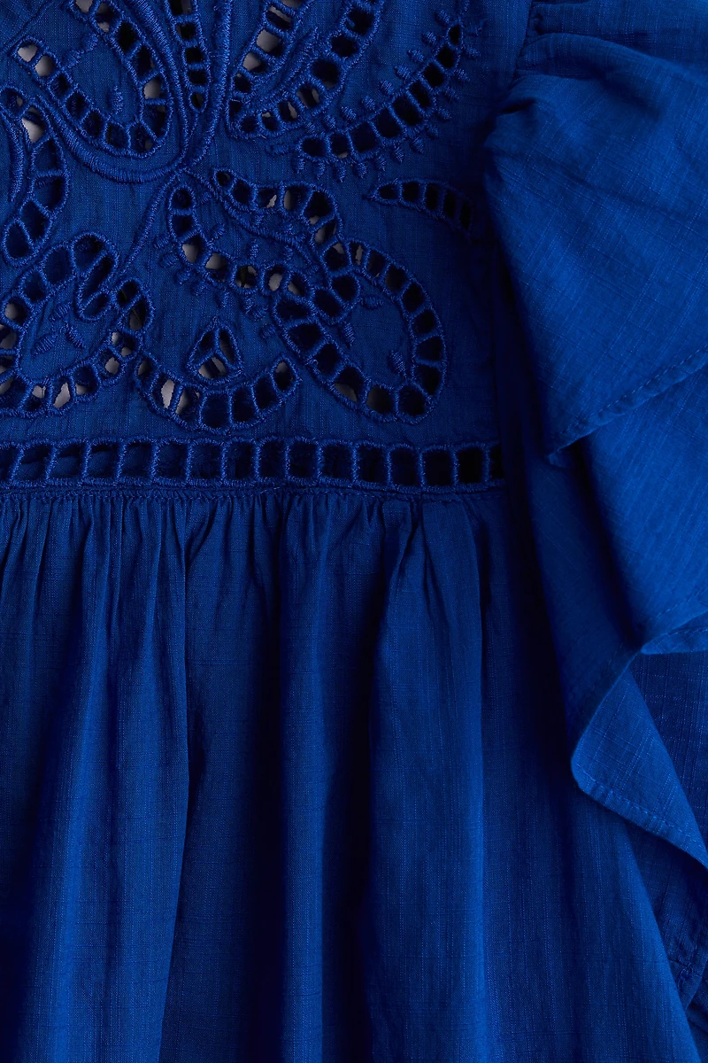 Flutter-Sleeve Dress with Eyelet Embroidery