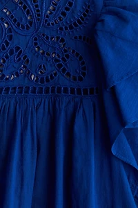Flutter-Sleeve Dress with Eyelet Embroidery