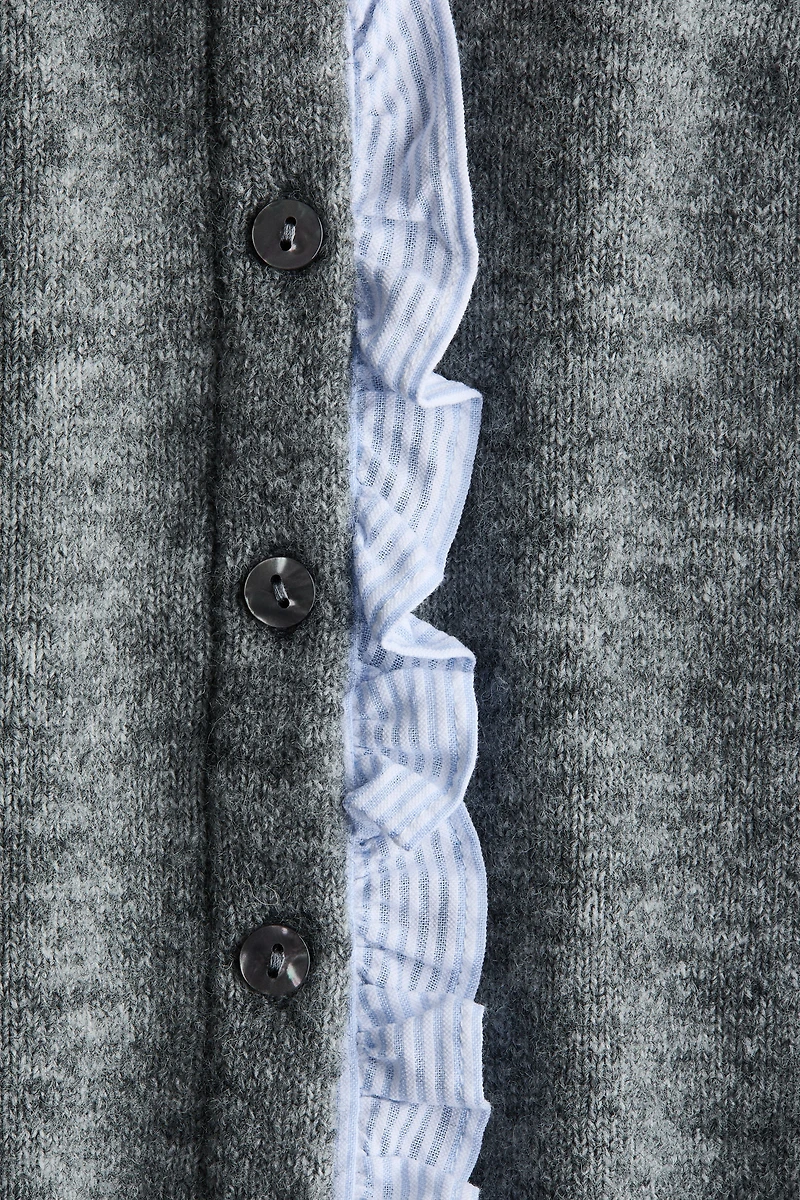 Ruffle-Trimmed Fine-Knit Cardigan