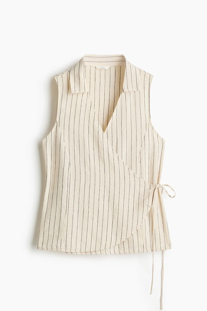 Linen-Blend Wrap Top
