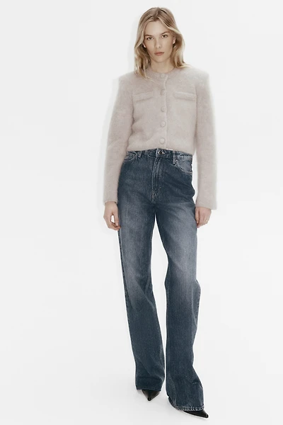 Mohair-Blend Cardigan with Shoulder Pads