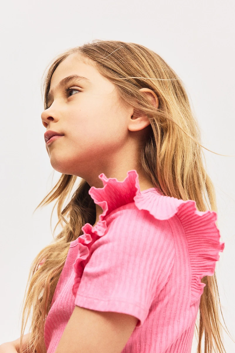 Flounce-Trimmed Cotton Top