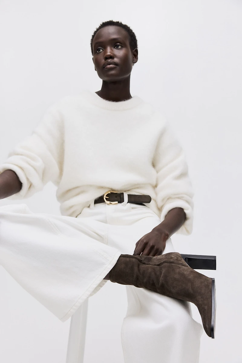 Bottines chaussettes à talon en cuir velours