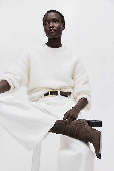 Bottines chaussettes à talon en cuir velours