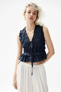 Smocked Denim Top