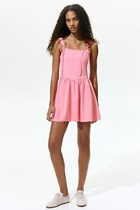 Flared-Skirt Tie-Detail Dress