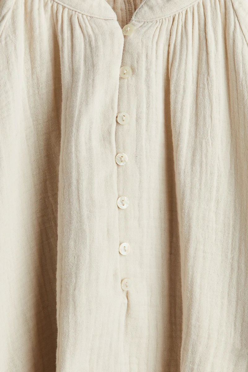 Balloon-Sleeved Muslin Blouse