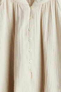 Balloon-Sleeved Muslin Blouse