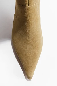 Bottes au genou en cuir velours fendu