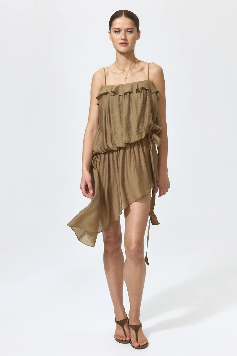 Asymmetric Dress with Flounce Trim