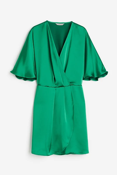 Satin Wrap-front Dress