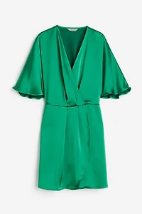 Satin Wrap-front Dress