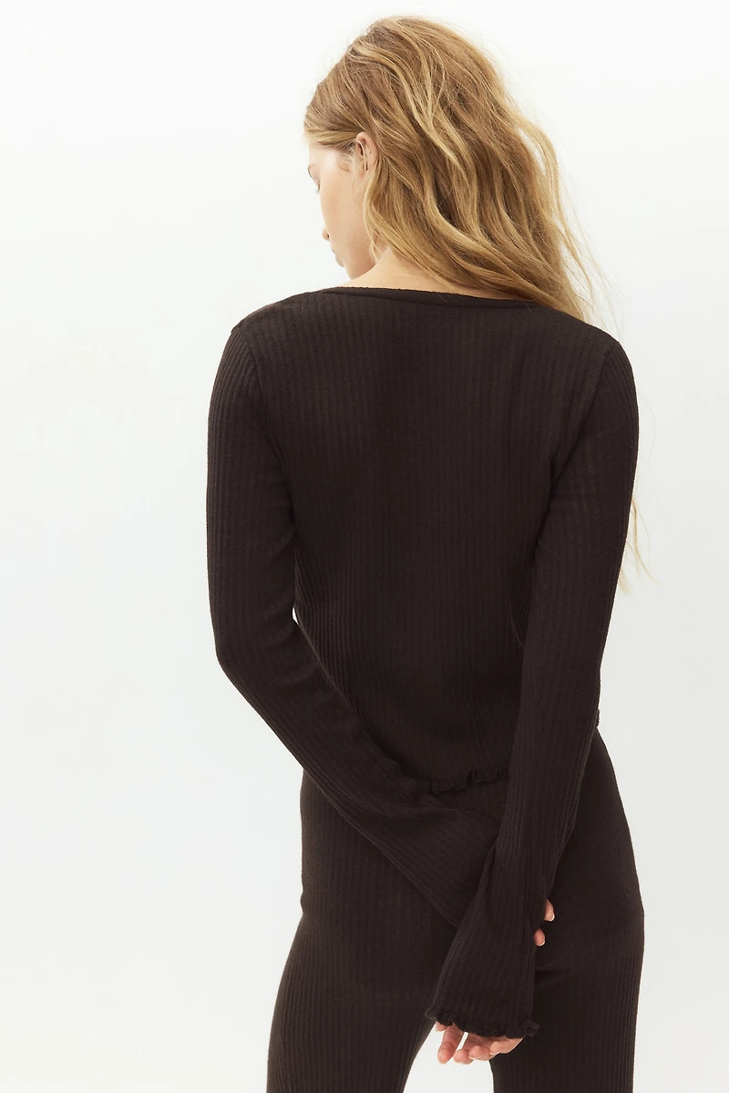 Rib-Knit Linen-Blend Cardigan