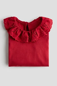 Top with Eyelet-Embroidered Collar
