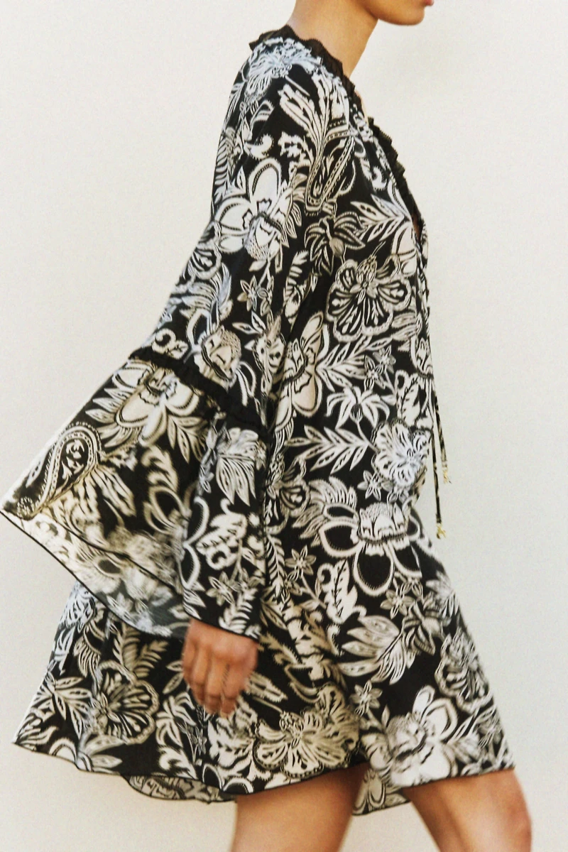 Trumpet-Sleeved Tunic Dress