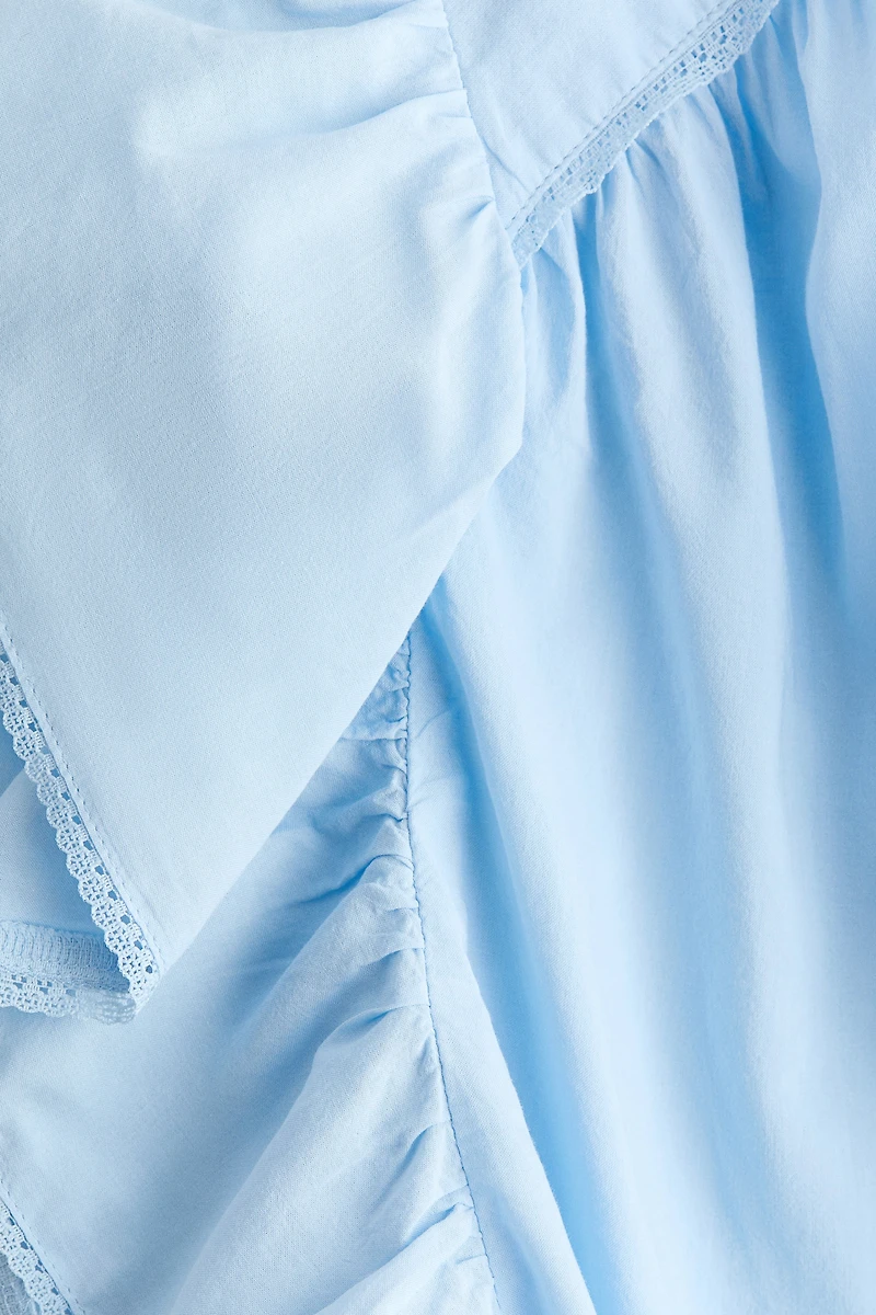 Flutter-Sleeved Lace-Trimmed Blouse