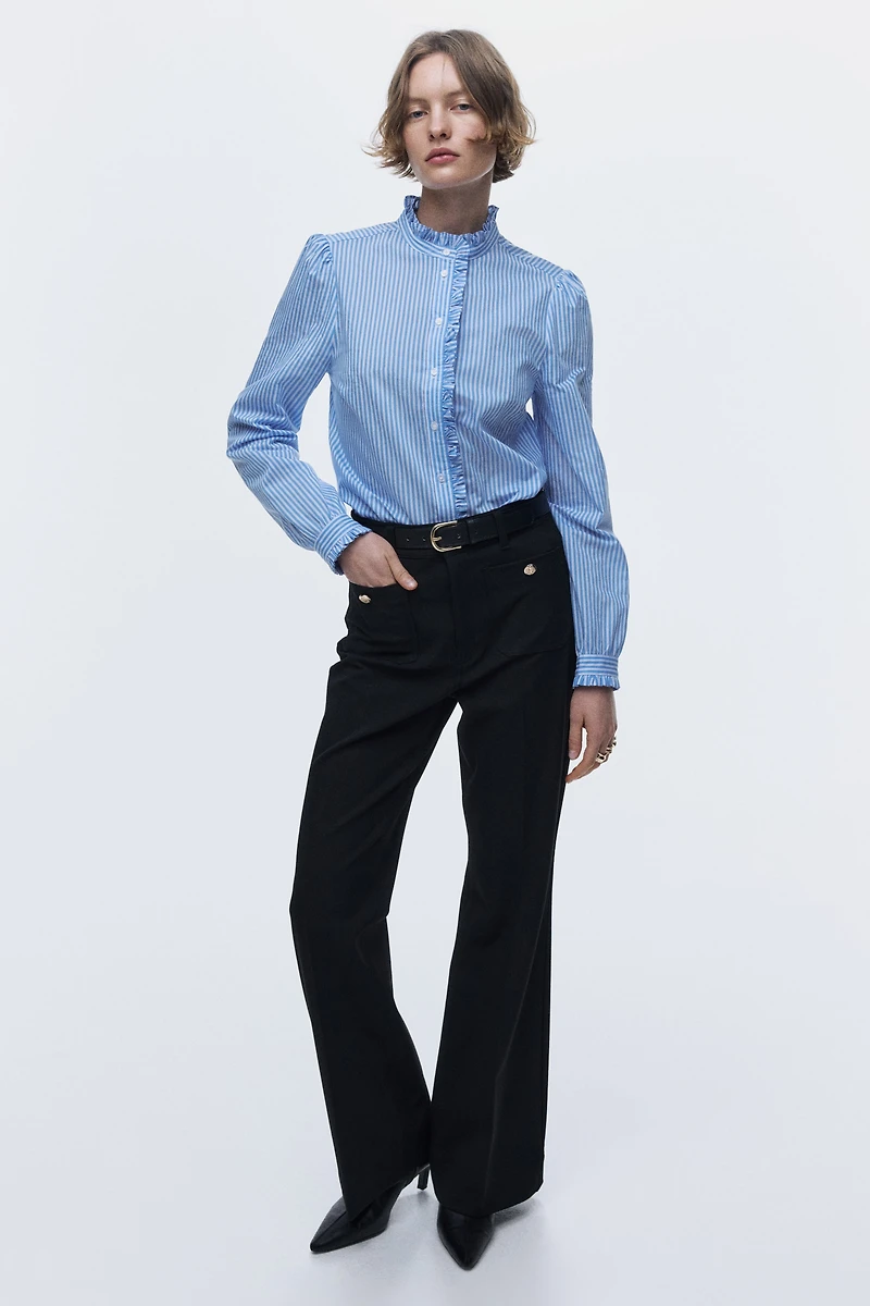 Ruffle-Trimmed Poplin Blouse