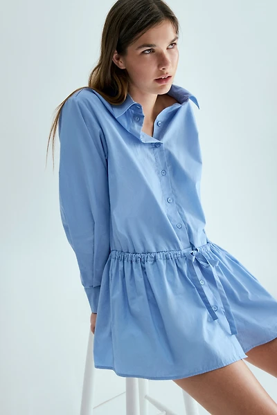 Robe chemise en popeline avec cordon de serrage