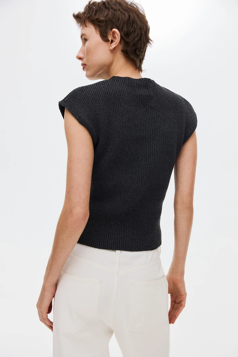 Short-Sleeved Rib-Knit Cardigan