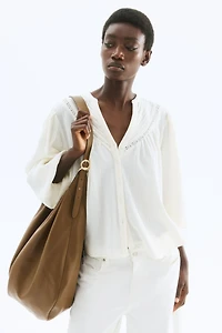 Crinkled Linen-Blend Blouse